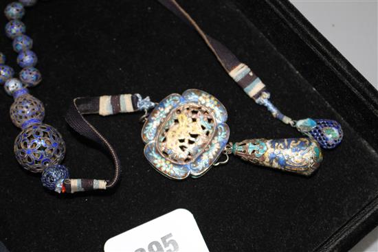 A Chinese mandarins silver and enamel court necklace, circa 1900, L. 81cm
